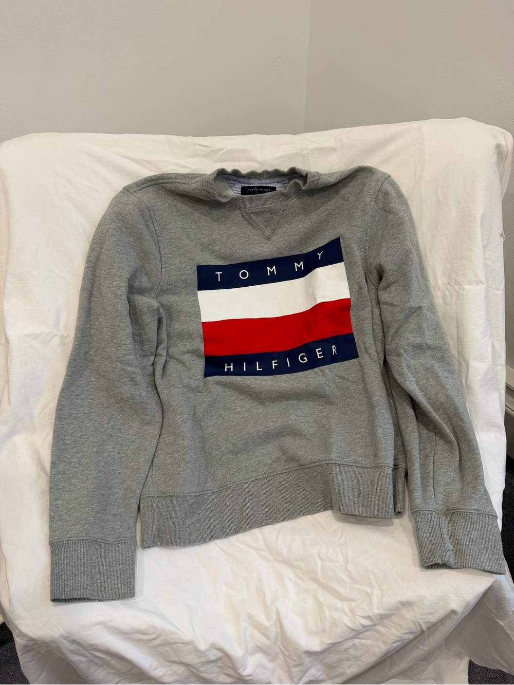 Tommy Hilfiger Gray Crewneck Sweatshirt with Red, White & Blue Logo